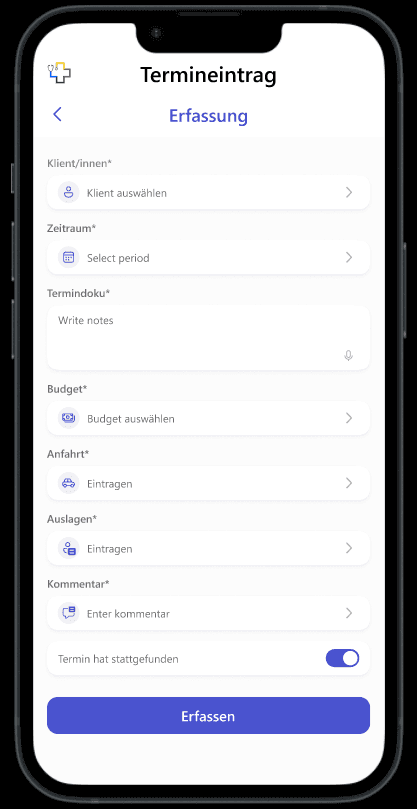 PowerCare Termineintrag — Erfassungsformular